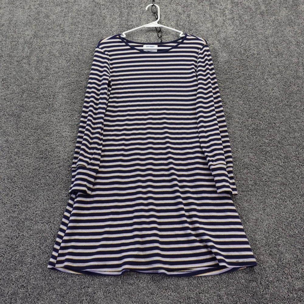 Old Navy Long Sleeve Dress Girls Extra Large Blue Purple Gold Striped Ribbed